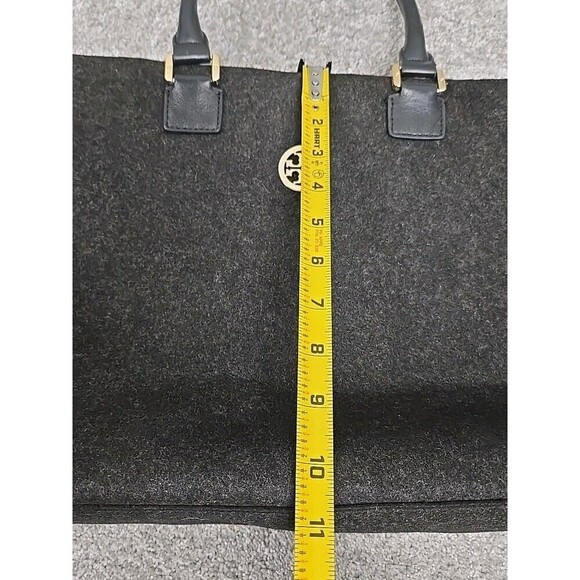 Tory Burch Ella Tote Felt Wool Leather Handbag Charcoal Gray Size Large - Picture 9 of 13